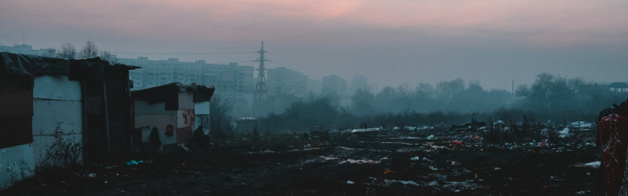 Urban landscape with trash